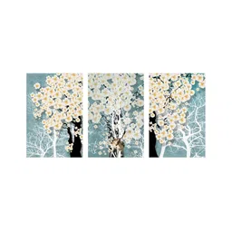 999Store Blue & White 3 Pieces Canvas Floral and Botanical Paintings Wall Art-image-99