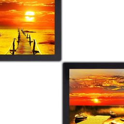 PnF Black & Orange 2 Pieces Wooden Painting Wall Art-picture-0