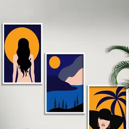 SAF Blue & Black 3 Pieces Modern Boho Art Painting Framed Wall Art-picture-10