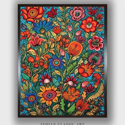 INDIAN CLASSIC ART Blue & Orange Madhubani  Wall Art-picture-18