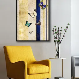 999Store Modern Beige & Blue Butterfly With Background Canvas Painting Wall Art-picture-26