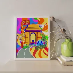 Art Street Pop Art Pink & Yellow Delhi City Framed Wall Art Painting-image-11