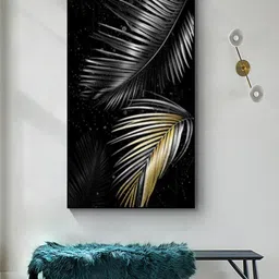 THE HANDMADE FLAIR Charcoal Grey & Beige Tropical Leaves Painting Wall Art-picture-37