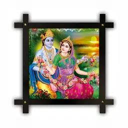 PnF Green & Pink Radha Krishna Religious Wooden Painting Wall Art-picture-34