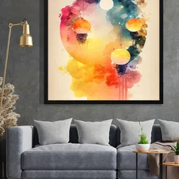 999Store Blue & Yellow Abstract With Moon And Sun Effect Printed Framed Wall Art-image-70