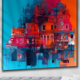 SAF Orange & Blue Printed Wooden Wall Art-picture-10