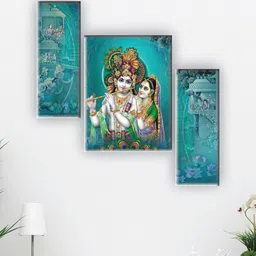 SAF Blue 3 Pieces Radha Krishna Painting Wall Arts-picture-31