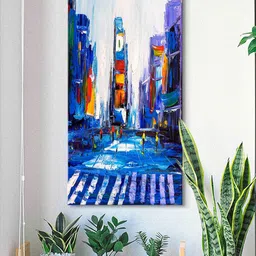 999Store Blue & Yellow Abstract Painting Canvas Wall Art-picture-18