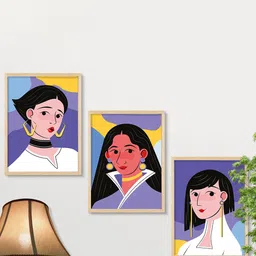 SAF 3-Pcs Purple & Yellow Boho Women Painting Framed Wall Art-picture-12