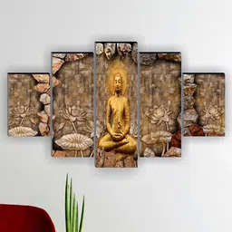 SAF 5 Pcs Beige Buddha UV Textured Religious Theme Painting Wall Art-picture-12