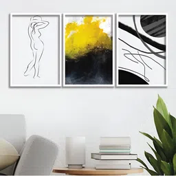 Aura White & Yellow 3 Pieces Wooden Abstract Wall Art-picture-22