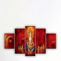 SAF 5 Pcs Red Ganesha UV Textured Religious Theme Painting Wall Art-picture-24