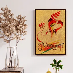 999Store Gold-Toned & Red Ganesha Wall Hanging Framed Wall Art-image-66