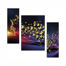 PnF Black & Yellow 3 Pieces Wooden Birds and Animals Wall Paintings-picture-13