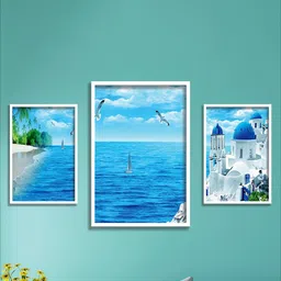 SAF Blue & White 3 Pieces Modern Art Painting Wall Art-picture-15