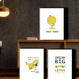 SAF Yellow & White 3-Pieces Motivational Quotes Printed Framed Wall Art-image-98