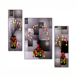 PnF Beige & Red 3 Piece Painting Wooden Floral and Botanical Wall Paintings-picture-32