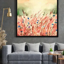 999Store Black & Red Wild Grass With Flower Painted Framed Wall Art-picture-32