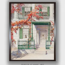 INDIAN CLASSIC ART White & Green Vintage Printed Framed Wall Art-picture-16