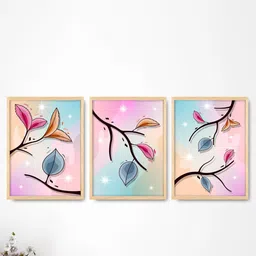 SAF 3-Pcs Pink & Blue Modern Art Painting Framed Wall Art-picture-31