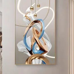 THE HANDMADE FLAIR Beige & Blue Flowing Ribbon Deer Painted Wall Art-picture-41