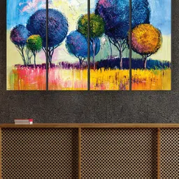 SAF 4-Pcs Blue & Orange Nature Modern Art Painting Framed Wall Art-picture-23