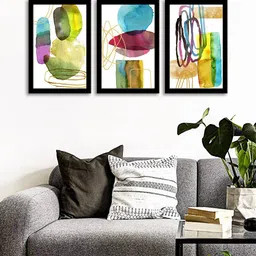 WENS Set Of 3 Multicoloured Abstract 3D Wall Art Painting-picture-29