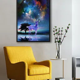 999Store Modern Blue & Black Tree With Night Sky View And The Swamp Deer Wall Art-image-20
