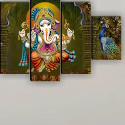 SAF Green & White 5 Pieces Synthetic Wood Religious Wall Paintings-image-61