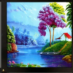 PnF Black & Blue Wooden Floral And Botanical Wall Painting-image-82