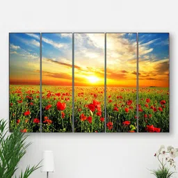 SAF Blue & Red 5 Pieces Pretty Flower Painting Framed Wall Art-image-45