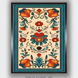 INDIAN CLASSIC ART Beige & Red Floral and Botanical Wooden Paintings Wall Art-image-0