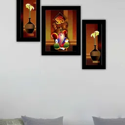 SAF Brown & Black 3 Pieces Ganesha Modern Wall Art Painting-picture-11