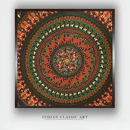 INDIAN CLASSIC ART Black & Orange Wooden Abstract Wall Art-image-2