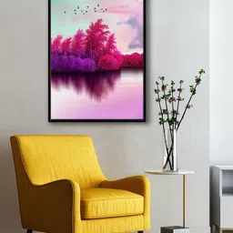 999Store Dawn Of Autumn Pink & Purple Colorful Lakes And Flying Bird Painting Wall Art-picture-14