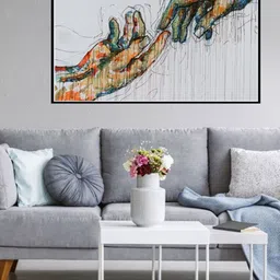 SPACE OF JOY Grey & Orange Touchpoint Canvas Painting Wall Art-image-64