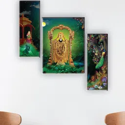 SAF Green & Yellow 3 Pieces Tirupati Balaji Printed UV Textured Wall Arts-picture-35