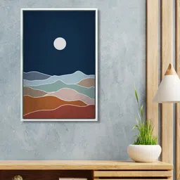 999Store Blue& Brown Mountain And Full Moon Canvas Wall Art-image-29