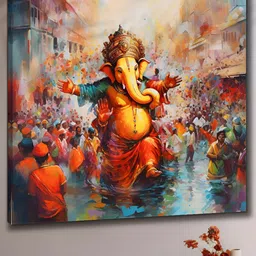 SAF Yellow & Red Wooden Lord Ganesha Wall Art-image-76