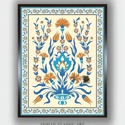 INDIAN CLASSIC ART Cream & Blue Wooden Birds and Animals Painting Wall Art-image-12