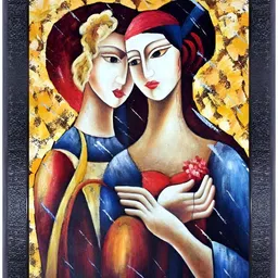 PnF Yellow & Blue Wooden Abstract Painting Wall Art-image-91