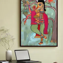 999Store Green & Red Lord Ganesha With Modak And Tree Framed Painting Wall Art-image-21