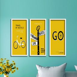 SAF Set Of 3 Yellow & White Motivational UV Textured Wall Painting Wall Art-picture-22