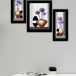 SAF Black & Grey 3 Pieces Flower Pot Modern Painting Wall Art-picture-17