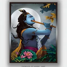 INDIAN CLASSIC ART Blue & Yellow Wooden Paintings Wall Art-image-10