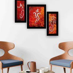 SAF Red & Orange 3 Pcs Lord Ganesha Wall Art-picture-4