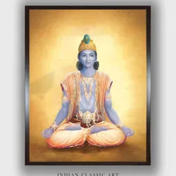 INDIAN CLASSIC ART Yellow & Grey Meditiating Lord Krishna Wall Art-picture-15