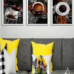 SAF Black & Brown 3 Pieces Coffee Mug Painting Wall Art-picture-41