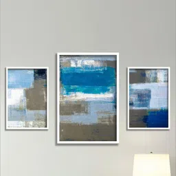 SAF White & Blue 3-Pieces Modern Art Printed Framed UV Coating Wall Art-picture-38