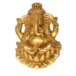 Exotic India 8" Brass Pagdi Ganesha Wall Hanging-image-82